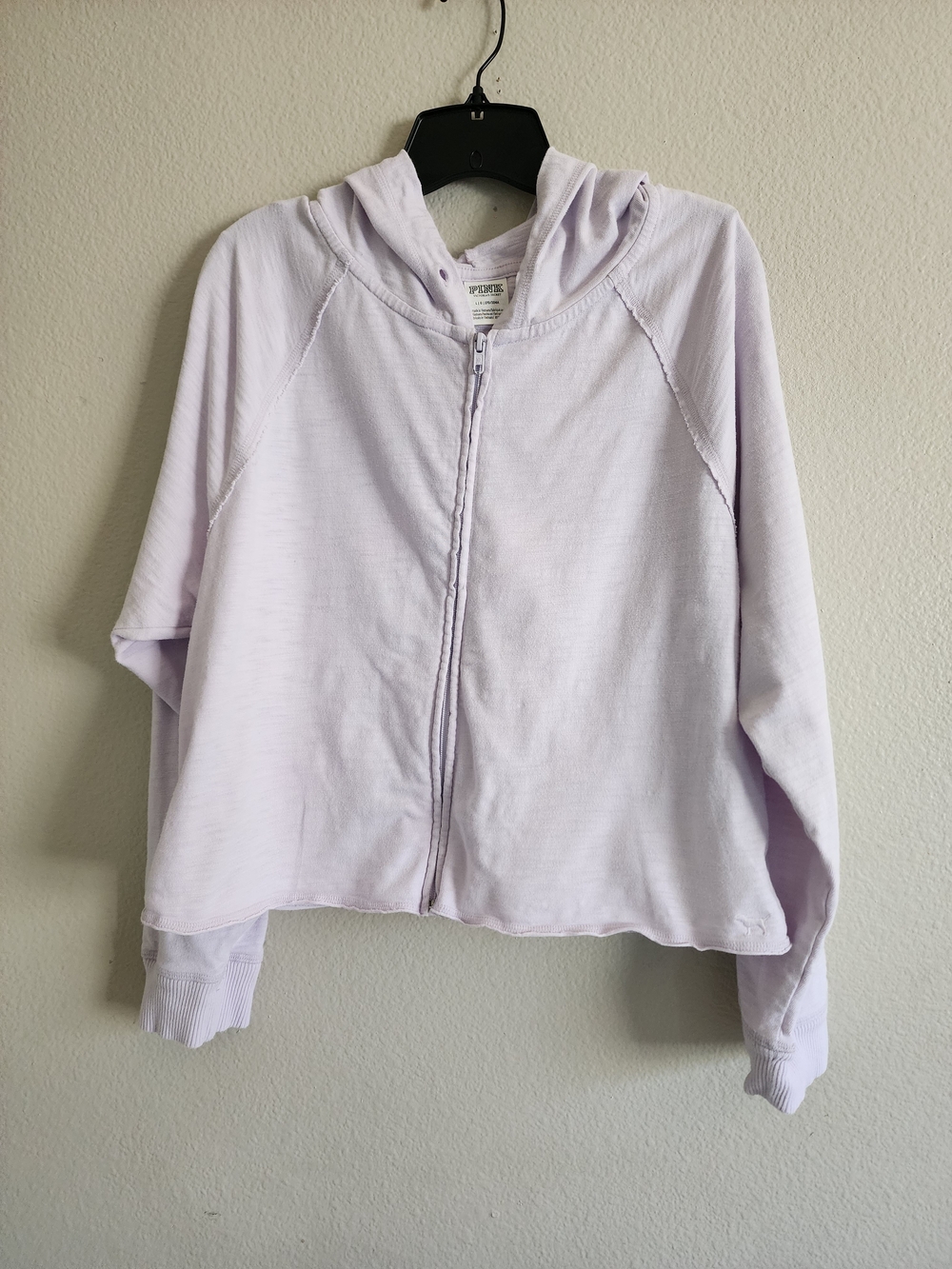 PINK Victoria's Secret Lavender Purple Slub Knit Cropped Full Zip Hoodie Large